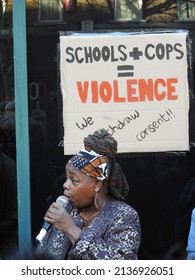 London, UK - March 18th 2022: Demonstrators Hold Placards And Give Speeches Outside Stoke Newington Police Station In Protest At The Strip Search Of Black School Girl Child Q