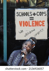 London, UK - March 18th 2022: Demonstrators Hold Placards And Give Speeches Outside Stoke Newington Police Station In Protest At The Strip Search Of Black School Girl Child Q