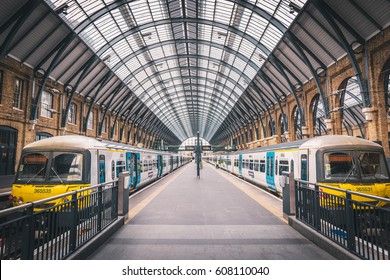 LONDON, UK - MARCH, 2016: Trains At The Kings Cross Train Station In Central London.