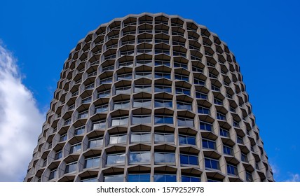 London, UK, March 2019, Top Part Of The Facade Of One Kemble Street And Civil Aviation Authority House, Originally Known Jointly As Space House