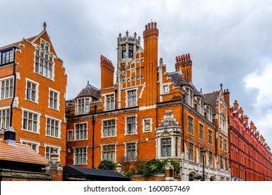 London, UK, March 2019, View Of The Upper Part Of The Exterior Of An Ex Fire Station Building Converted Into A Luxurious Hotel Restaurant.