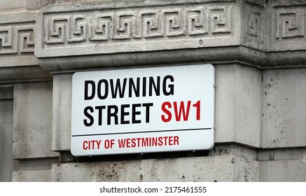 London, UK - March 23, 2022: Downing Street Sign On The Wall In The City Of Westminster, London SW1.