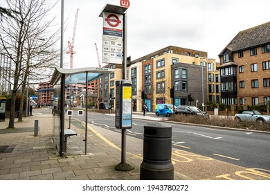 London UK, March 25 2021, Bus Stop Or Shelter With No People