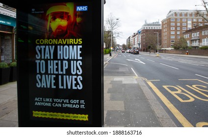 London, UK, March 26 2020: NHS Covid Safety Signs At Bus Stops In London 