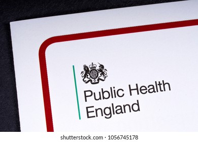 LONDON, UK - MARCH 27TH 2018: A Close-up Of The Public Health England Logo On An Information Leaflet, On 27th March 2018.  Public Health England Is An Executive Agency Of The Department Of Health.