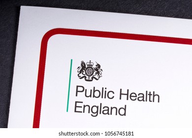 LONDON, UK - MARCH 27TH 2018: A Close-up Of The Public Health England Logo On An Information Leaflet, On 27th March 2018.  Public Health England Is An Executive Agency Of The Department Of Health.