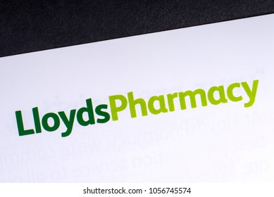 LONDON, UK - MARCH 27TH 2018: A Close-up Of The Lloyds Pharmacy Logo On An Information Leaflet, On 27th March 2018.  Lloyds Pharmacy Is A British Pharmacy Company.