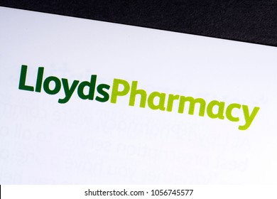 LONDON, UK - MARCH 27TH 2018: A Close-up Of The Lloyds Pharmacy Logo On An Information Leaflet, On 27th March 2018.  Lloyds Pharmacy Is A British Pharmacy Company.