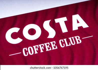 LONDON, UK - MARCH 27TH 2018: A Close-up Of The Logo On The Costa Coffee Club Card, On 27th March 2018.  The Costa Coffee Club Is A Loyalty Reward Scheme For Customers.