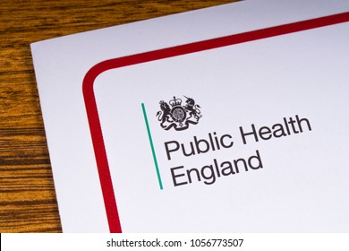 LONDON, UK - MARCH 27TH 2018: The Public Health England Logo On An Information Leaflet, On 27th March 2018.  Public Health England Is An Executive Agency Of The Department Of Health And Social Care.