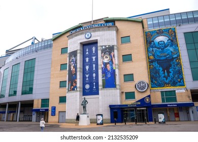 London, UK - March 5 2022: Chelsea Football Club Stamford Bridge Ground, Fulham Road, West London