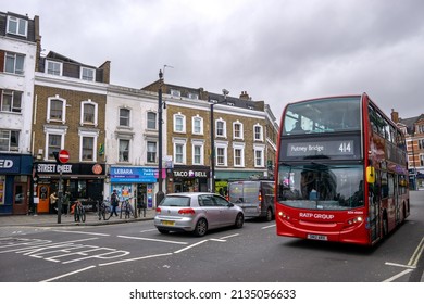 London, UK - March 5 2022: Fulham Road And Fulham Broadway, West London