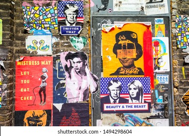 London, UK - May 04,2018 - Colorful advertising posters on the streets of London