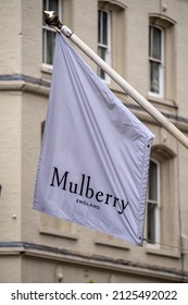 LONDON, UK - MAY 06, 2019:  Banner Sign Outside Mulberry Shop 