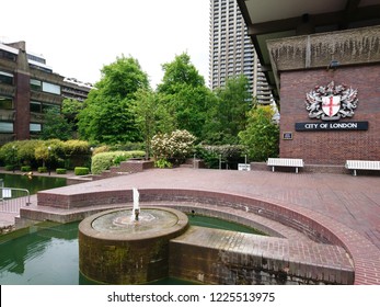 London, UK - May 1, 2017 : View From Barbican Lake Terrace On The Thomas More Residents Garden, Barbican Estate