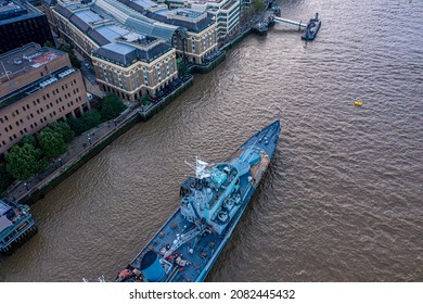 London, UK. May 10, 2021. Navy Ship Museum On The River Thames In London, UK.