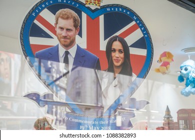 LONDON, UK - MAY 11th 2018: Shop Display Celebrating The Royal Wedding Of Prince Harry And Meghan Markle.