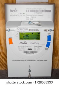 London UK, May 11th 2020: A Modern Smart Meter, Measuring Electricity Consumption. LCD Display, Billing, Saving, Energy Supplier, Reading, Finance, Economy, Radio Technology, Switch Over, Accurate.