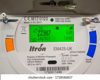 London UK, May 11th 2020: A Close-up Of A Smart Meter LCD Display, Measuring Electricity Consumption. Billing, Saving, Energy Supplier, Reading, Finance, Economy, Radio Technology, Switch Over, Check