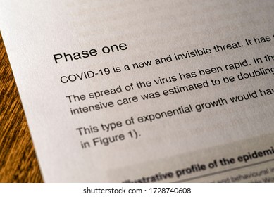 London, UK - May 11th 2020: Phase One Heading In The Document Our Plan To Rebuild - The UK Governments COVID-19 Recovery Strategy.