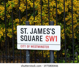 London, UK - May 13th 2021: Street Sign For The Historic St. Jamess Square In London, UK.