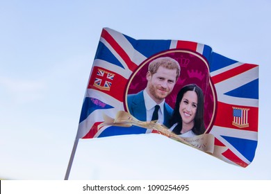 LONDON, UK - MAY 14th 2018: Union Jack Flag Celebrating The Royal Wedding Of Prince Harry And Meghan Markle.