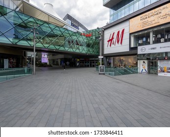 London. UK. May the 16th 2020 at lunch time. Wide view angle of Westfield Stratford City shopping centre on Saturday during the Lockdown. This is one of the largest Shopping centres in Europe.