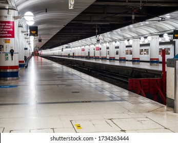 London, UK. May 16th 2020: Liverpool Street Station, Reduced Timetable, Staff And Train Service. Empty Platform, Crowd Control Flow Measures, Covid-19 Outbreak. London Lockdown, Social Distancing.