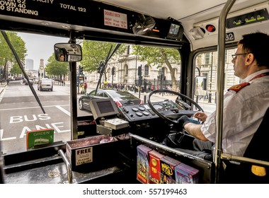 LONDON, THE UK - MAY 2016: London Bus Driver At Work