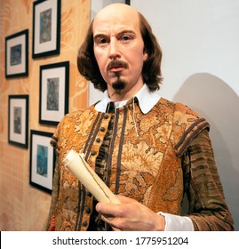 London, the UK - May 2016: William Shakespeare wax figure in Madame Tussauds museum