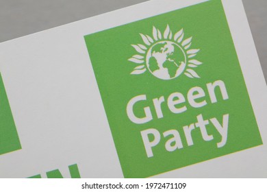 LONDON, UK - May 2021: Green Party Political Party Logo On Campaign Literature