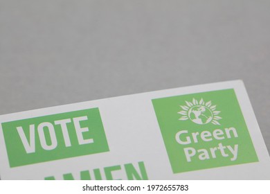 LONDON, UK - May 2021: Green Party Political Party Logo On Campaign Literature