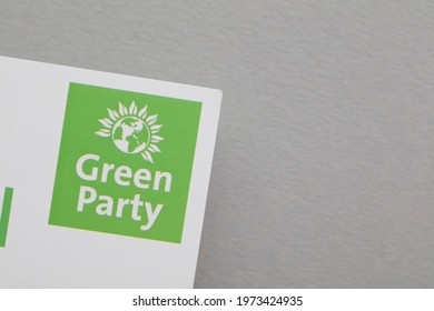 LONDON, UK - May 2021: Green Party Political Party Logo On Campaign Literature