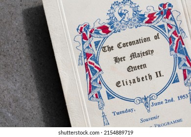 LONDON, UK - May 2022: Vintage Coronation Of Queen Elizabeth II Leaflet