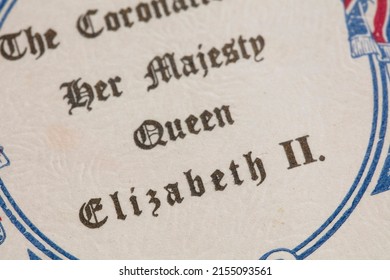 LONDON, UK - May 2022: Vintage Coronation Of Queen Elizabeth II Leaflet