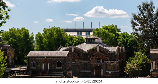 LONDON, UK - MAY 21, 2019 Original Abbey Mills Pumping Station, In Abbey Lane, London, Is A Sewage Pumping Station, Designed By Engineer Joseph Bazalgette, Edmund Cooper And Architect Charles Driver.