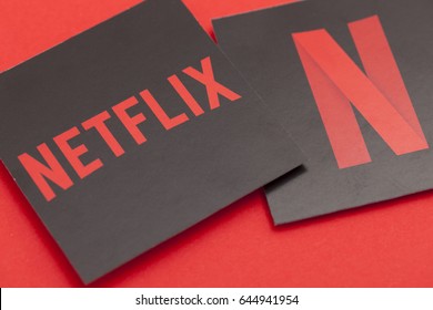 LONDON, UK - MAY 22nd 20167: Netflix logo on a red background. Netflix is a video on demand steaming service. 