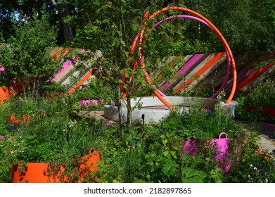 London, UK - May 24, 2022: Garden Exhibit At RHS Chelsea Flower Show In London