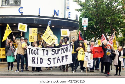 LONDON, UK - MAY 25, 2016: Rio Cinema Workers Strike Over Living Wage And Job Cuts In London, England