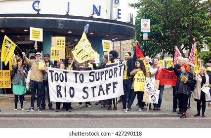 LONDON, UK - MAY 25, 2016: Rio Cinema Workers Strike Over Living Wage And Job Cuts In London, England