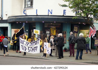 LONDON, UK - MAY 25, 2016: Rio Cinema Workers Strike Over Living Wage And Job Cuts In London, England