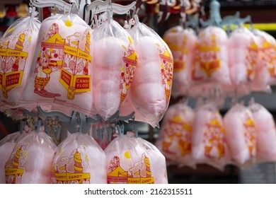 LONDON, UK - MAY 26, 2022:   Bags Of Candy Floss (Candy Cotton) Confectionary For Sale At A Food Market