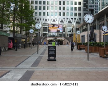 London / UK - May 26th 2020: Canary Wharf A Normally Busy Financial Office District In Docklands In London Is Empty During The Coronavirus London Lockdown