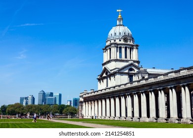 London, UK, May 27, 2012 : The Old Royal Naval College designed by Sir Christopher Wren as Greenwich Hospital which is a popular tourist travel destination and landmark attraction, stock photo