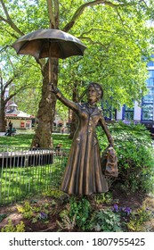 London / UK - May 28 2020: Mary Poppins Statue, Scenes from the Square, Leicester Square, Central London, England