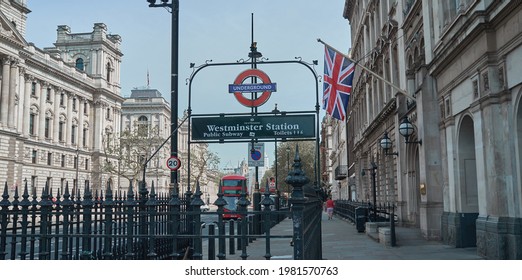 London, UK- May 28 2021: Westminster Station