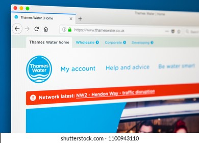 LONDON, UK - MAY 29TH 2018: The Homepage Of The Website For Thames Water - The Private Utility Company, On 29th May 2018.