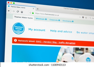 LONDON, UK - MAY 29TH 2018: The Homepage Of The Website For Thames Water - The Private Utility Company, On 29th May 2018.