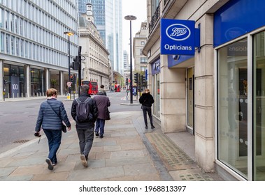 London, UK - May 5, 2021: Opticians Premises Facade And Sign In An East London Street.