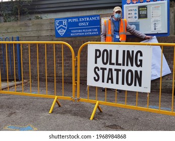 London, UK- May 6,2021: View of a polling station in a School. People set to cast a ballot in elections for 143 councils and 13 mayors in England.